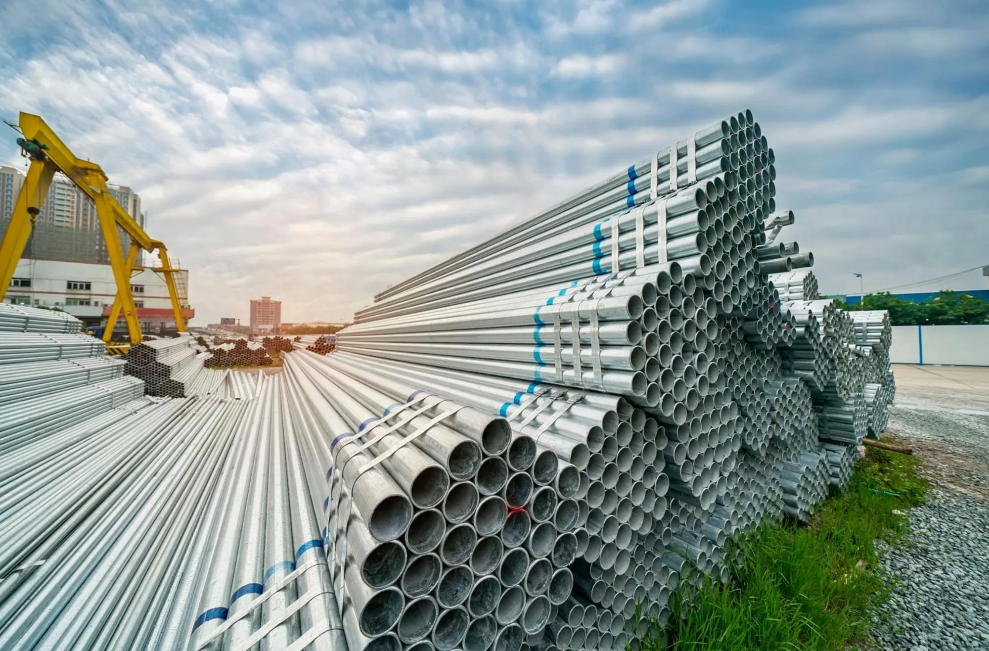 Stacked galvanized steel pipes